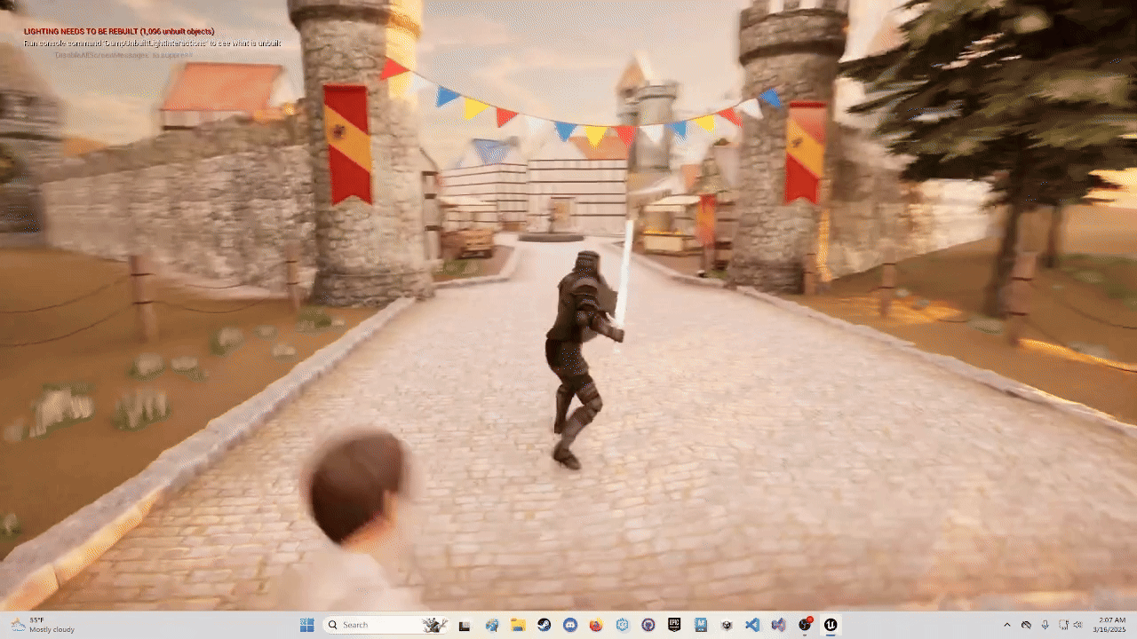 Knight encountering enemies along a forest path
