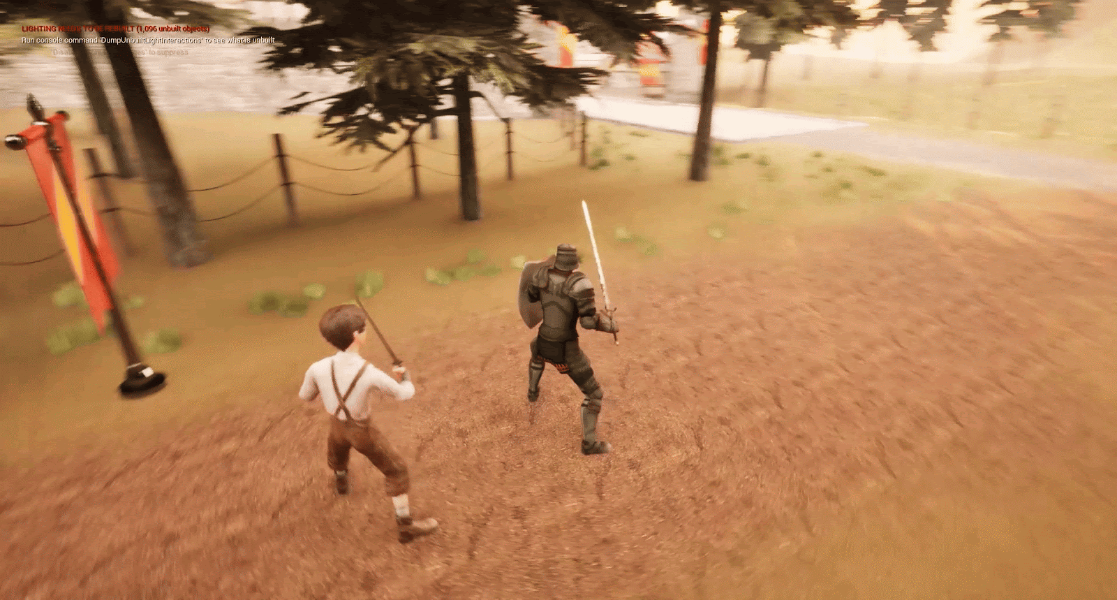 Sword swings testing melee collision against an enemy