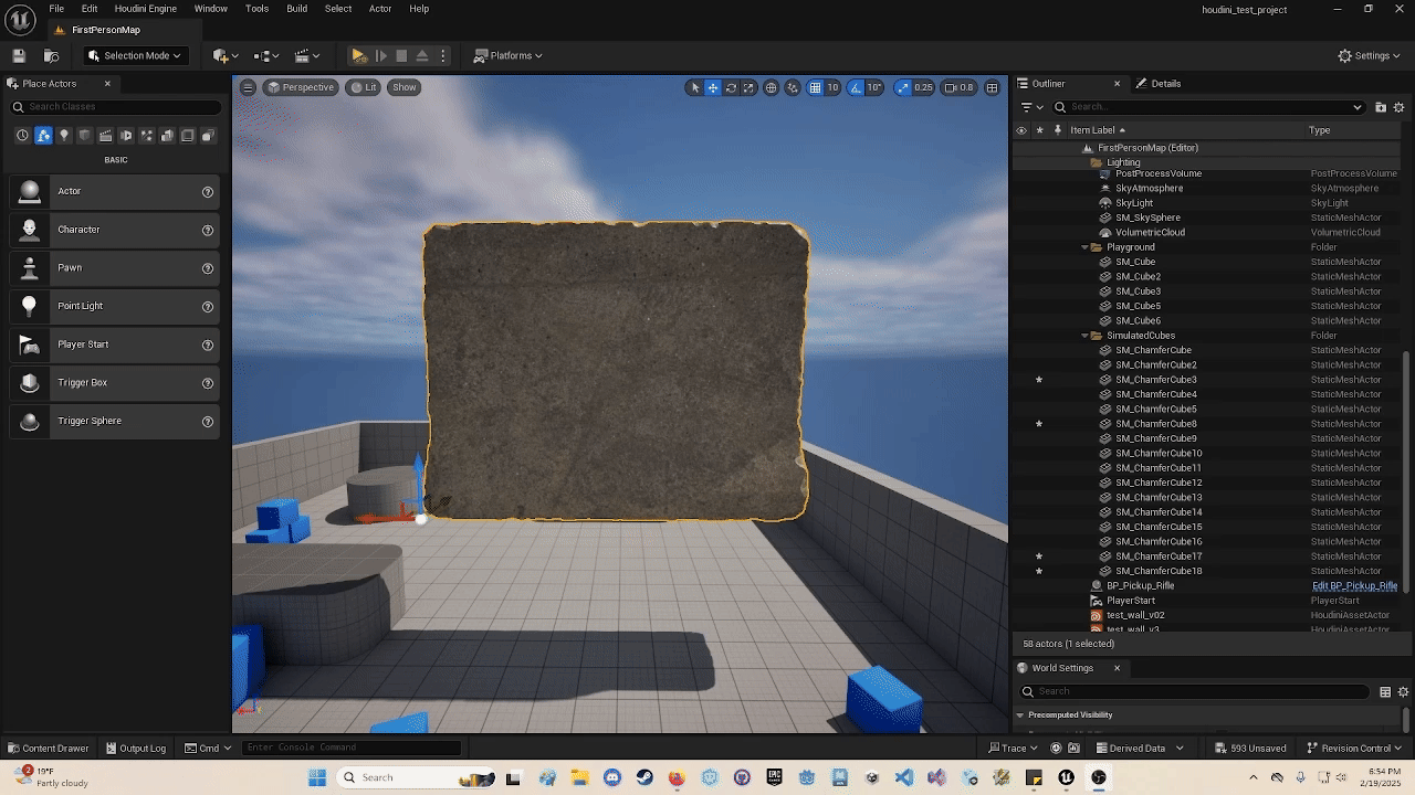 Concrete wall breaking into chunks of different sizes on impact